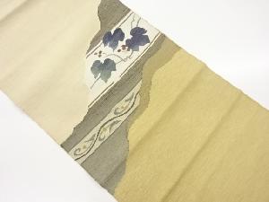 手織り紬道長取に横段・蔦の葉模様織出し名古屋帯